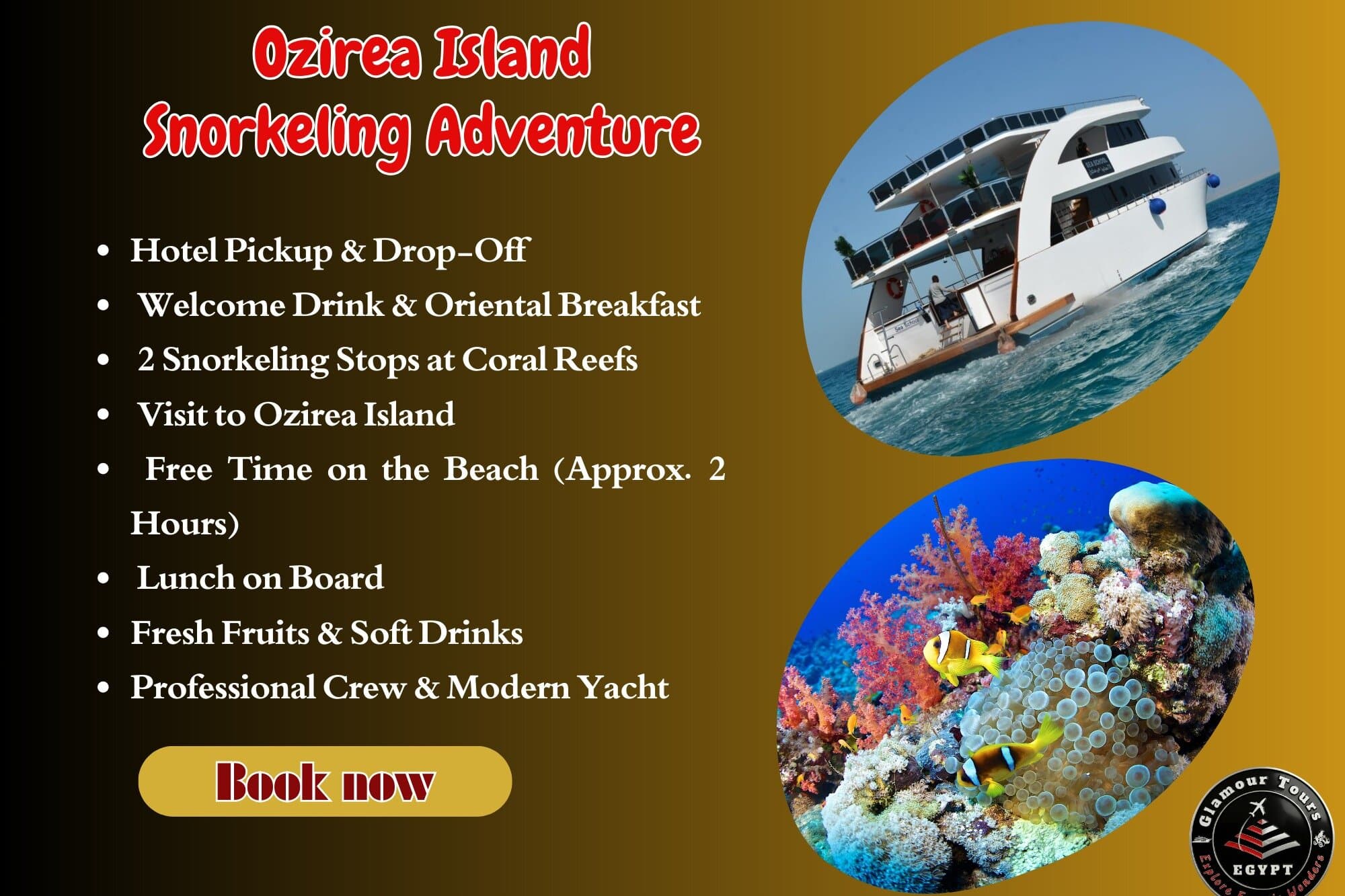 Ozirea Island Snorkeling Luxury Boat Trip from Hurghada