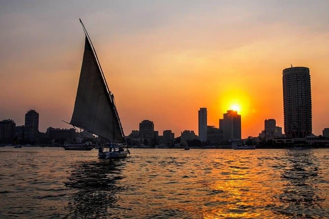 Nile riverboat Cairo Felucca Boat on Nile at Sunset