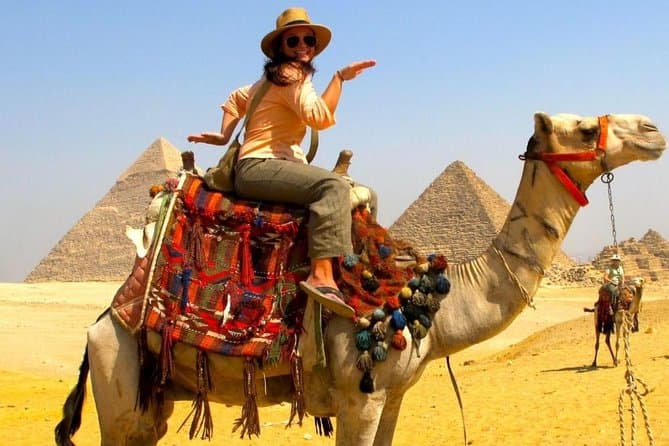 Camel Ride Trip Around Giza Pyramids During Sunrise Or Sunset