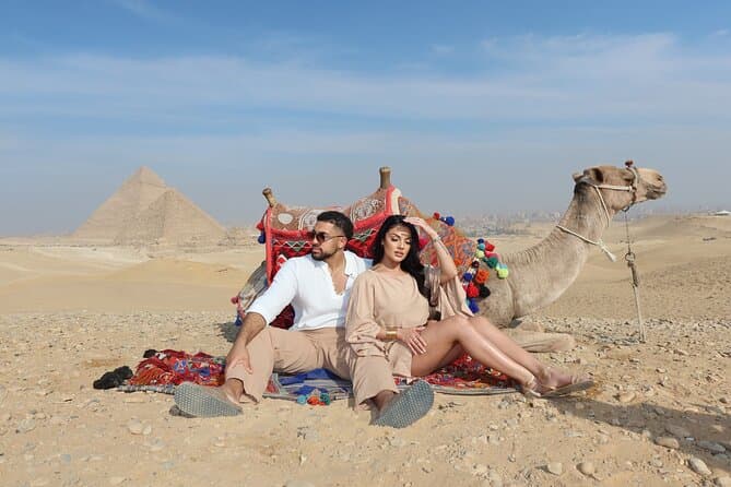 Grand Egyptian museum, Giza pyramids and the Sphinx with launch