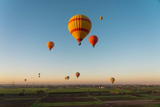 Hot air balloon over Luxor with transportation and soft drinks
