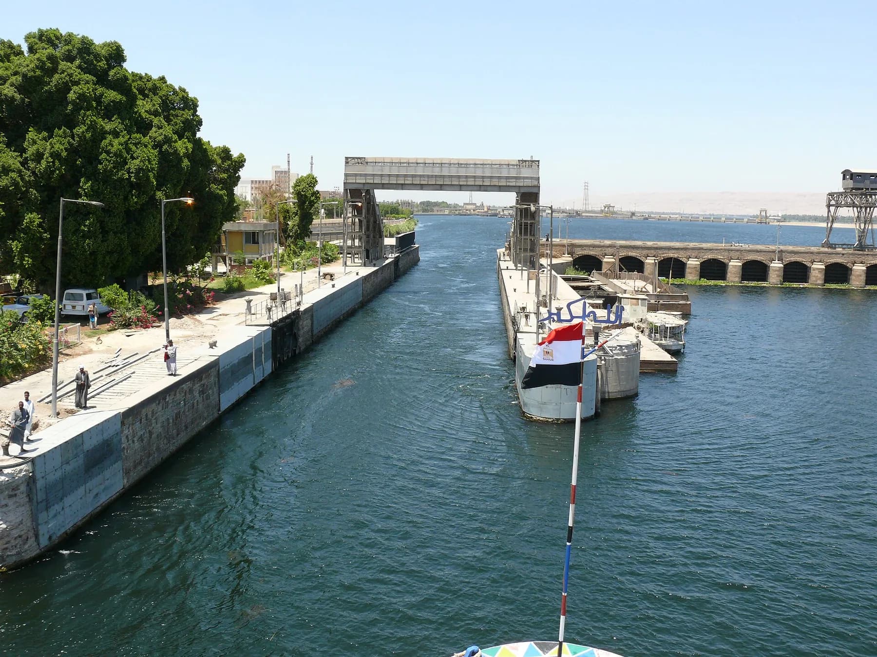 View from a ship bow entering the old Esna lock