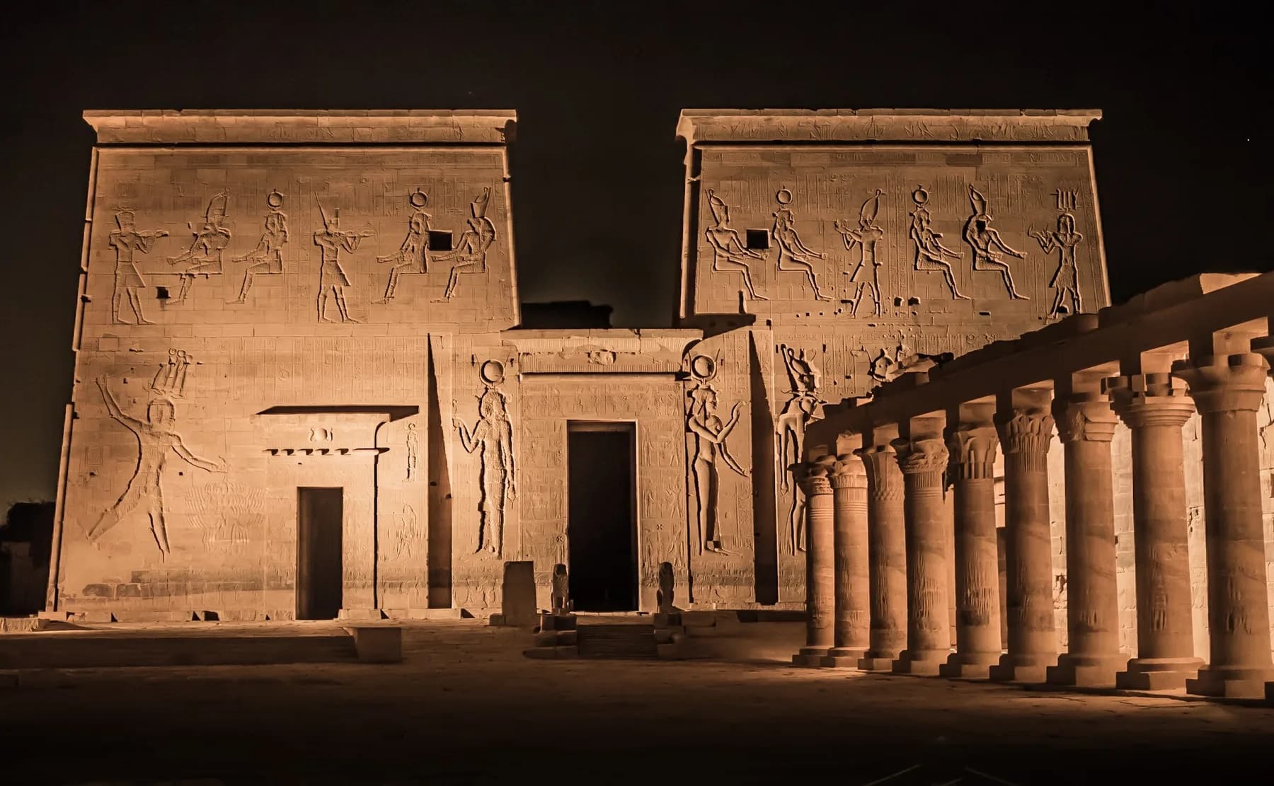 Philae Temple of Isis floodlit at night (sound and light)