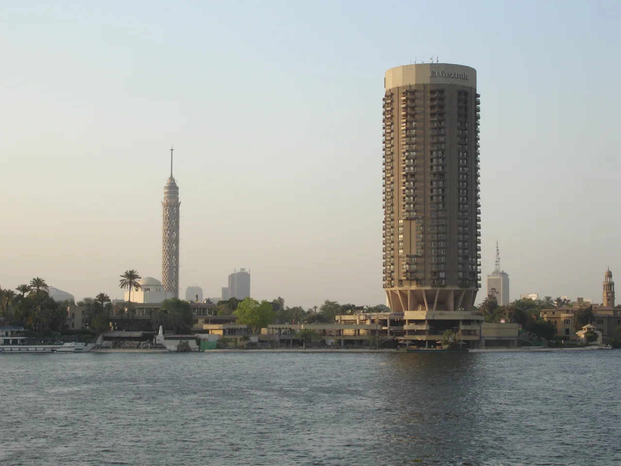 Cairo Tower rising above the Nile on Gezira Island