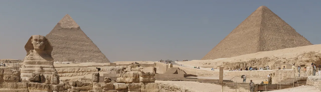 The Giza plateau — the Sphinx and pyramids together