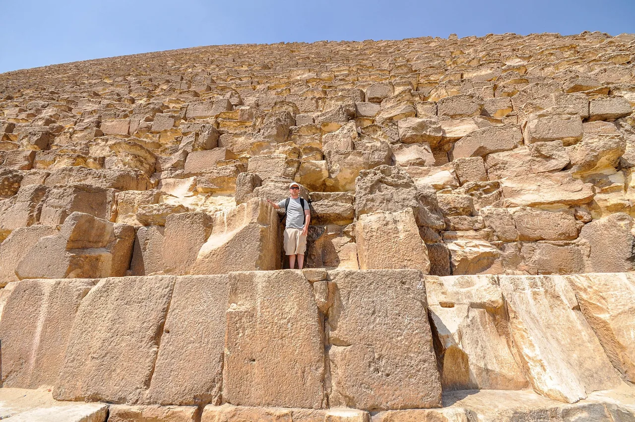 The massive limestone masonry of the Great Pyramid